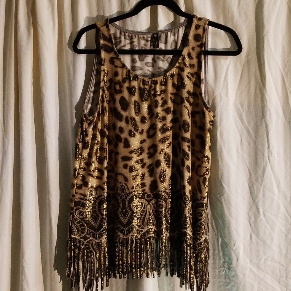 Animal Print gold shimmer tank top